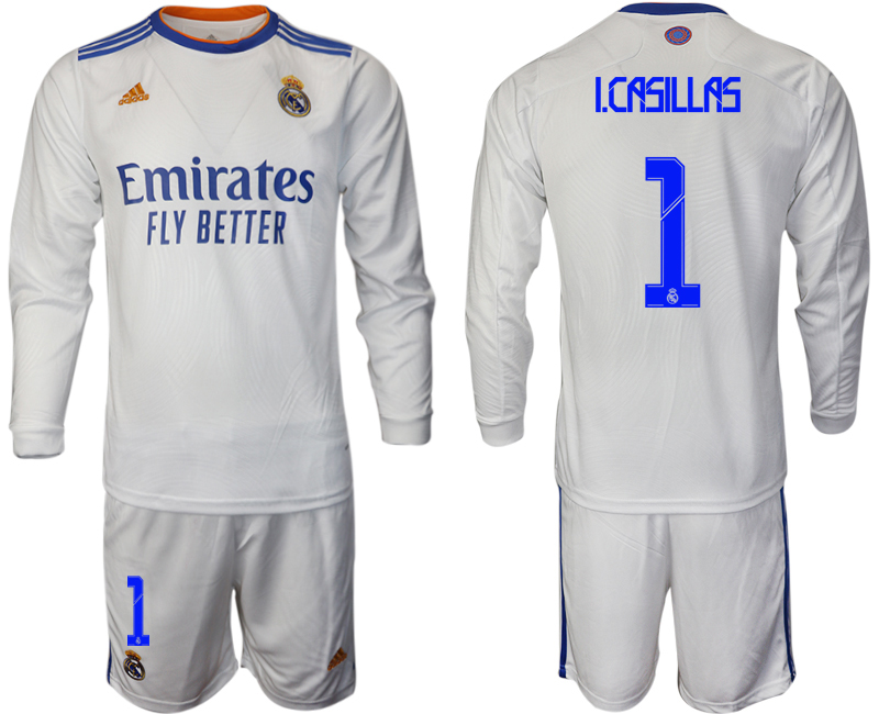 Men 2021-2022 Club Real Madrid home white Long Sleeve #1 Soccer Jersey->real madrid jersey->Soccer Club Jersey